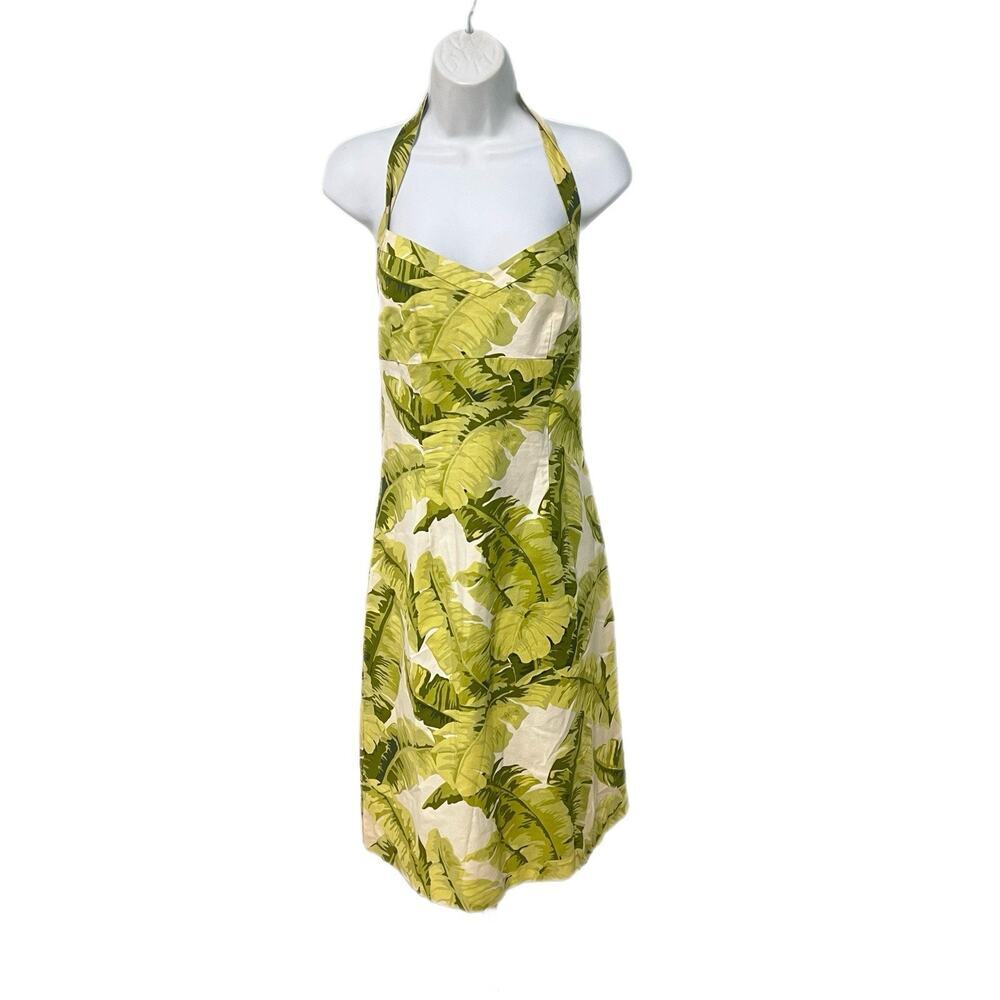 Tommy Bahama Cotton Halter Sundress 10 Green Retro Vacation Beach Summer Dress
